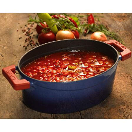 Lava Döküm Oval Tencere Trendy Kapak Ölçü 23x29cm.  - Mavi