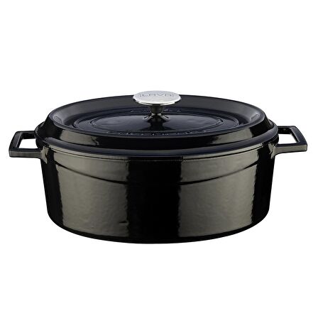 Lava Döküm Oval Tencere. Ölçü 23x29cm.  - Siyah