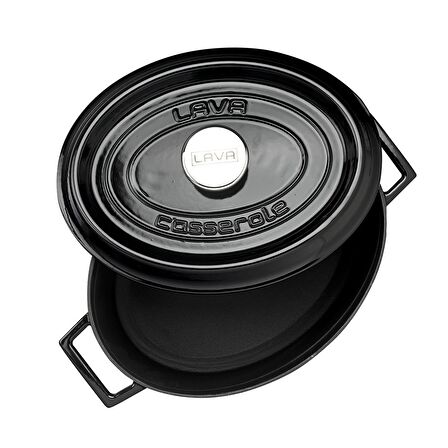 Lava Döküm Oval Tencere. Ölçü 23x29cm.  - Siyah