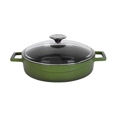 Lava Döküm Çok Amaçlı Yayvan Tencere. Glaze Serisi Çap(Ø)24cm. - Kırmızı