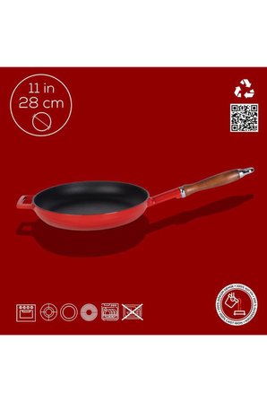 Lava Döküm Yuvarlak Kızartma Tavası Döküm Demir Ve Ahşap Saplı Çap(Ø)28cm. Teşhir