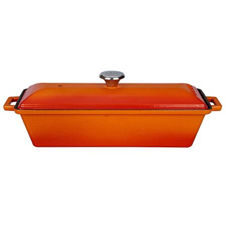 Lava Döküm Ekmek Kabı / Terrine Ekmek Tenceresi Dikdörtgen Ölçü 11x29cm. - Turuncu