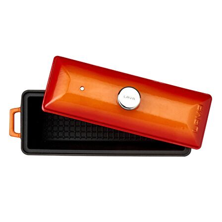 Lava Döküm Ekmek Kabı / Terrine Ekmek Tenceresi Dikdörtgen Ölçü 11x29cm. - Turuncu