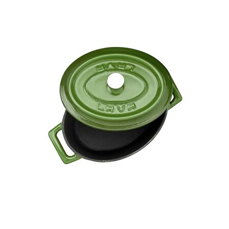 Lava Döküm Mini Oval Tencere. Ölçü 9x12cm. - Yeşil