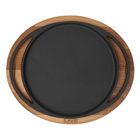 Lava Döküm Pizza / Krep / Pankek Tavası, Yuvarlak ve Ahşap Altlıklı. Çap(Ø)20cm.
