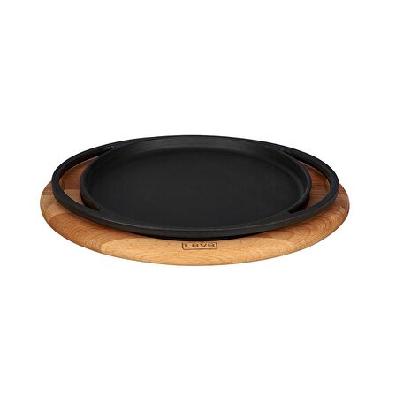 Lava Döküm Pizza / Krep / Pankek Tavası, Yuvarlak ve Ahşap Altlıklı. Çap(Ø)20cm.
