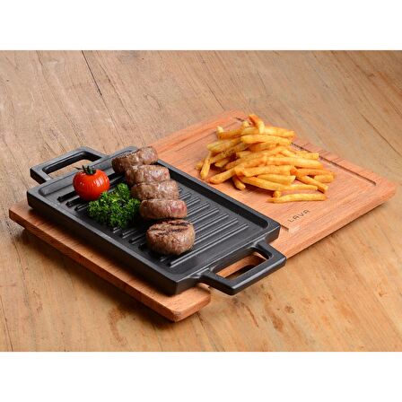 Lava Döküm Dikdörtgen Hot Plate Ahşap Altlıklı Ölçü 22x15cm.