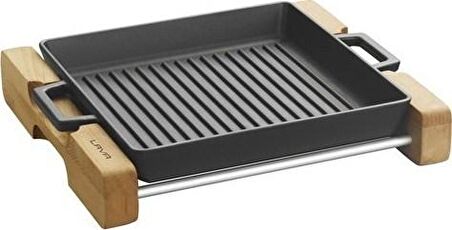 Lava Izgara Tava 26 x 26 cm Metal Kulplu Ve Ahşap Standlı