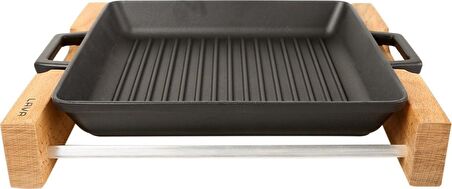 Lava Izgara Tava 26 x 26 cm Metal Kulplu Ve Ahşap Standlı