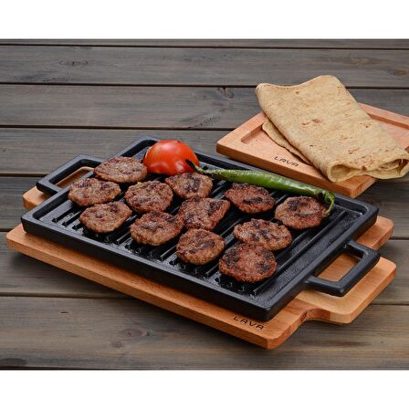 Lava Döküm Dikdörtgen Hot Plate, ahşap altlıklı. Ölçü 22x30cm.