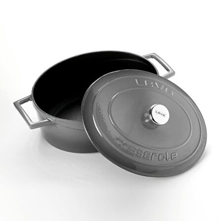 Lava Döküm Oval Tencere. Ölçü 21x25cm.  - Gri