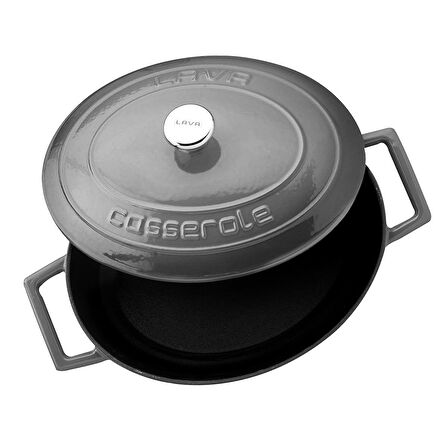 Lava Döküm Oval Tencere. Ölçü 21x25cm.  - Gri