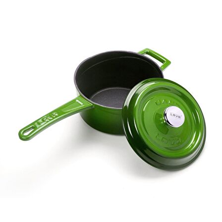 Lava Döküm Yuvarlak Sos Tenceresi. Metal Saplı Çap(Ø16 cm. - Yeşil