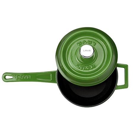 Lava Döküm Yuvarlak Sos Tenceresi. Metal Saplı Çap(Ø16 cm. - Yeşil