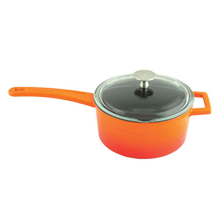 Lava Döküm Yuvarlak Sos Tenceresi Cam kapaklı, Metal Saplı. Glaze Serisi Çap(Ø16 cm.