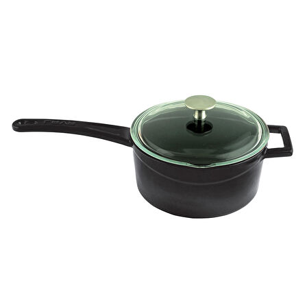 Lava Döküm Yuvarlak Sos Tenceresi Cam kapaklı, Metal Saplı. Glaze Serisi Çap(Ø16 cm.