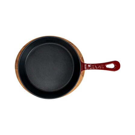 Lava Döküm Yuvarlak Kızartma Tavası Yekpare Saplı Kayın Servis Ahşabı. Çap(Ø)20cm