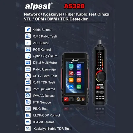 Alpsat AS328 RJ45 - Fiber Optik Çok Fonksiyonlu Kablo Test Cihazı