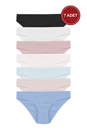 Kadın 7'li Fitilli Pamuklu Ribanalı Külot