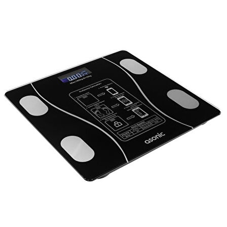 Asonic BS260 Siyah 260X260 Mm Dijital Bluetooth Baskül (2*AAA Pil Hediyeli)