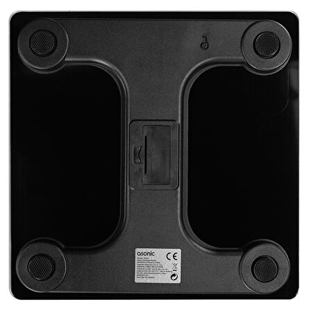 Asonic BS260 Siyah 260X260 Mm Dijital Bluetooth Baskül (2*AAA Pil Hediyeli)