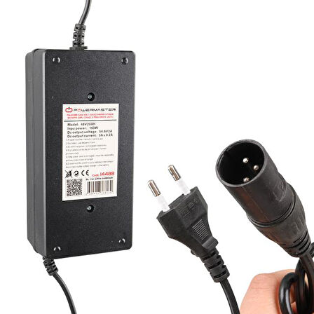 Powermaster PM-14488 54.6 Volt 2.8-3.0 Amper Lithium Batarya Şarj Cihazı 3 Pinli Erkek Jacklı