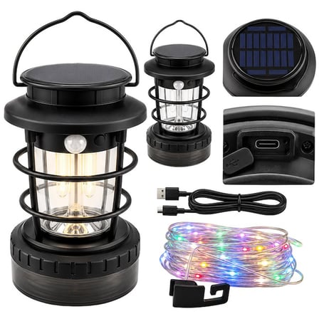 Powermaster HOP-8819 Solar Güneş Panelli Sensörlü Kamp Lambası (Filament + SMD + RGB Şerit)