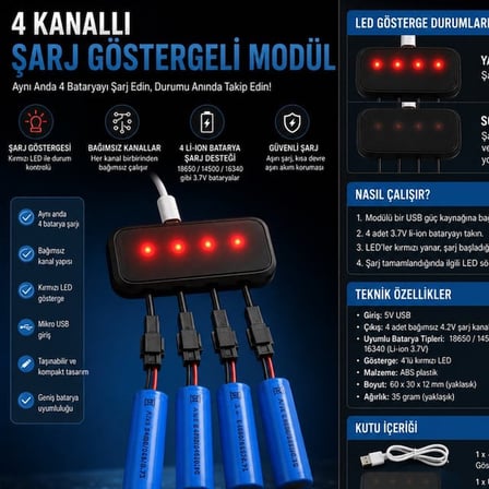 Powermaster PM-29140 4İn1 SM-2P Soket 3.7V Lityum Pil Usb Splitter Şarj Aleti
