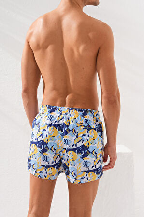 Erkek Kısa Boy Balık Desen Deniz Şortu