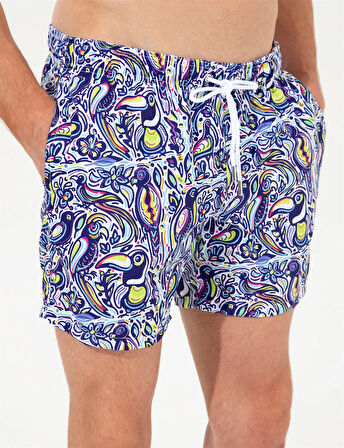 Erkek Orta Boy Kuş Desenli Deniz Şortu