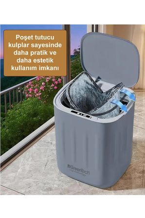 Greentech Sensörlü 28 Litre Çöp Kovası (Şarj Edilebilir Lityum Pilli) / GT-SC07 GRİ