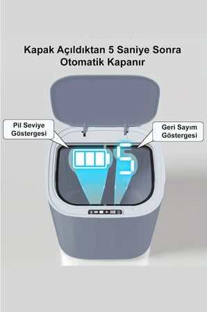 Greentech Sensörlü 28 Litre Çöp Kovası (Şarj Edilebilir Lityum Pilli) / GT-SC07S