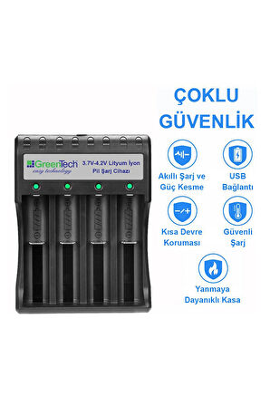 Greentech 3.7 – 4.2 Lityum İyon Pil Şarj Cihazı (Dört Yuvalı) / GT-BC05