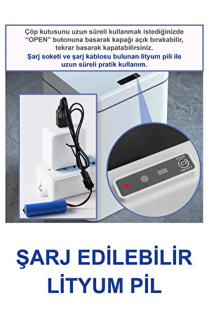 Greentech Sensörlü 16 Litre Çöp Kovası (Şarj Edilebilir Lityum Pilli) / GT-SC03