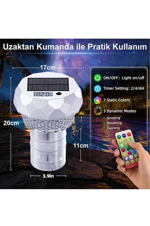 Greentech Water Güneş Enerjili Kumandalı Havuz LED Aydınlatma 1 ADET/GT-PL04