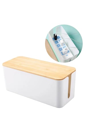 Greentech Kablo Düzenleme Kutusu (Bambu+Beyaz Renk-Büyük Boy) GT-PK02