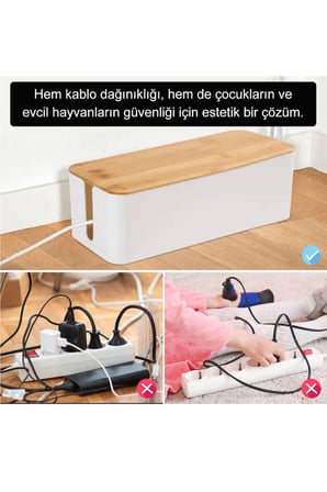 Greentech Kablo Düzenleme Kutusu (Bambu+Beyaz Renk-Büyük Boy) GT-PK02