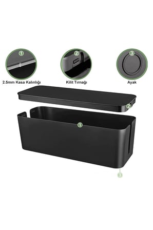 Greentech Kablo Düzenleme Kutusu (Siyah Renk-Küçük Boy) GT-PK05