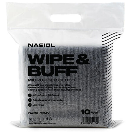 Nasiol Wipe&Buff Mikrofiber Bez 10 Adet Koyu Gri