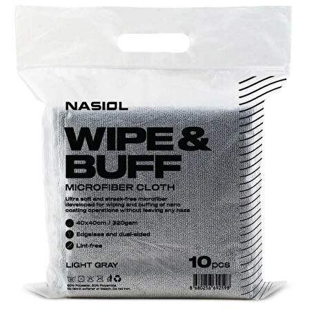 Nasiol Wipe&Buff Mikrofiber Bez 10 Adet Açık Gri