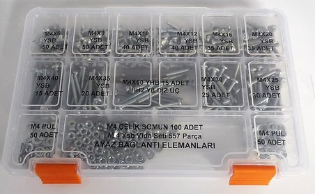 AY-CİV M 4 Ysb Vida Somun Pul Seti 557 Parça