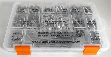 AY-CİV M6 Çelik Civata Seti Anahtar Başlı 612 Parça