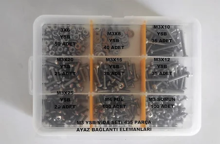 AY-CİV M 3 Ysb Vida Seti Paslanmaz İnox 435 Parça A2-70 304 K