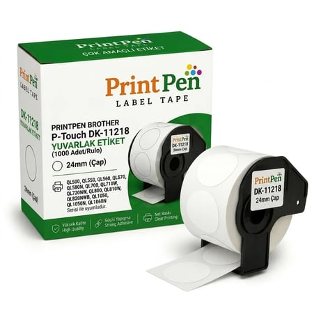 Printpen Brother P-touch DK-11218 Yuvarlak Etiket (1000 Adet/Rulo) (24mm X Ø) QL500 QL550