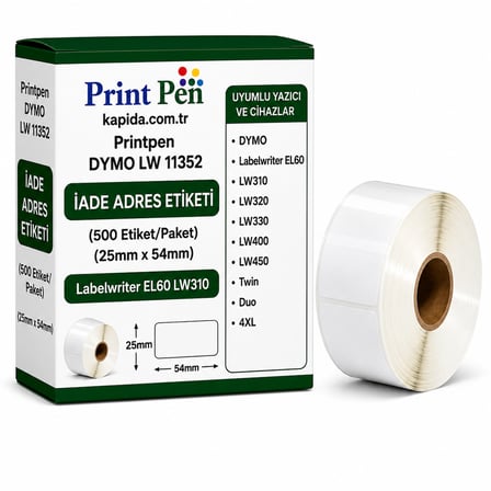 Printpen Dymo LW 11352 Iade Adres Etiketi (500 Etiket/Paket) (25mm x 54mm) LabelWriter EL60 LW310