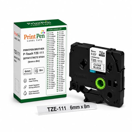 Printpen Brother P-Touch Tze-111 Şeffaf Etikete Siyah (6Mm X 8M) Gl-100 Pt-1000