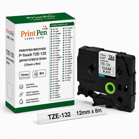 Printpen Brother P-touch TZE-132 Şeffaf Etikete Kirmizi (12mm x 8m) GL-100 PT-1000