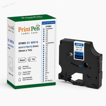 Printpen Dymo D1 40916 Mavi Etikete Siyah (9mm x 7m) LabelPOINT 100 150