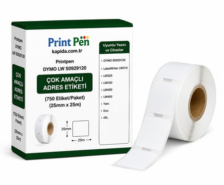 Printpen Dymo Lw S0929120 Çok Amaçli Adres Etiketi (750 Etiket/Paket) (25Mm X 25M) Labelwriter Lw310 Lw320