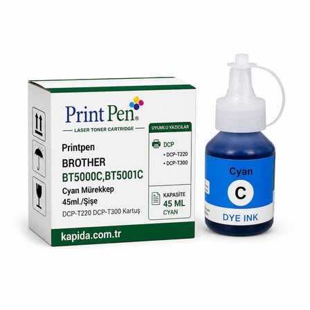 Printpen Brother BT5000C,BT5001C Mavi Mürekkep 45ml./Sise DCP-T220 DCP-T300 Kartuş